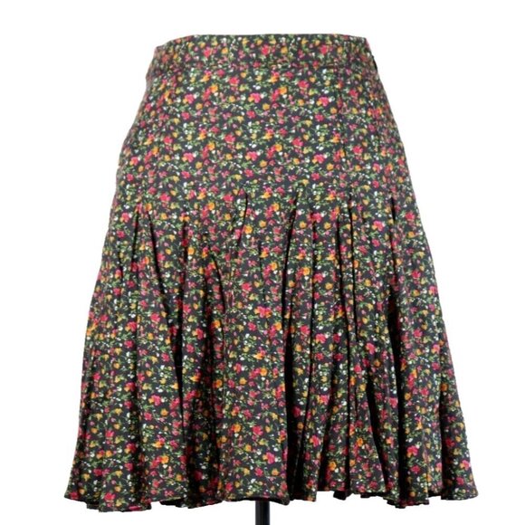 Zac Posen Z Spoke Women's US2 Black Floral Skirt Pleated A-Line Silk Blend Mini - Picture 2 of 7